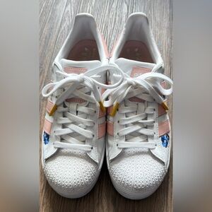 adidas superstar Shoes in White, Pink, and Blue